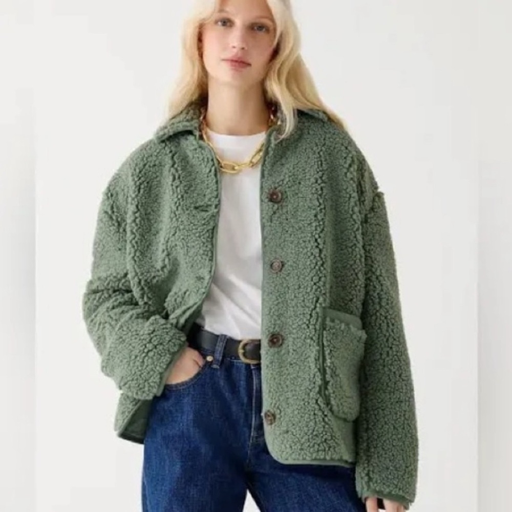 J.Crew Sherpa Barn Jacket Green Heritage Coastal Grandpa Core Large